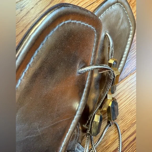 Prada Gold Leather Beaded Sandals - Picture 4 of 6